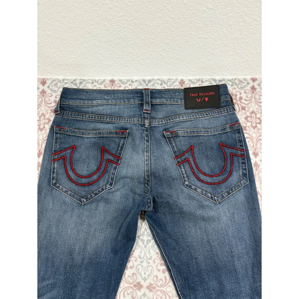 True Religion Manchester United Rocco Slim Fit Jeans Blue Red Stitch 34 102261S